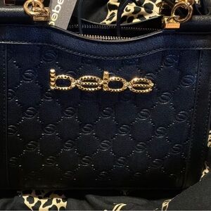 Bebe Black and Gold Embossed Satchel